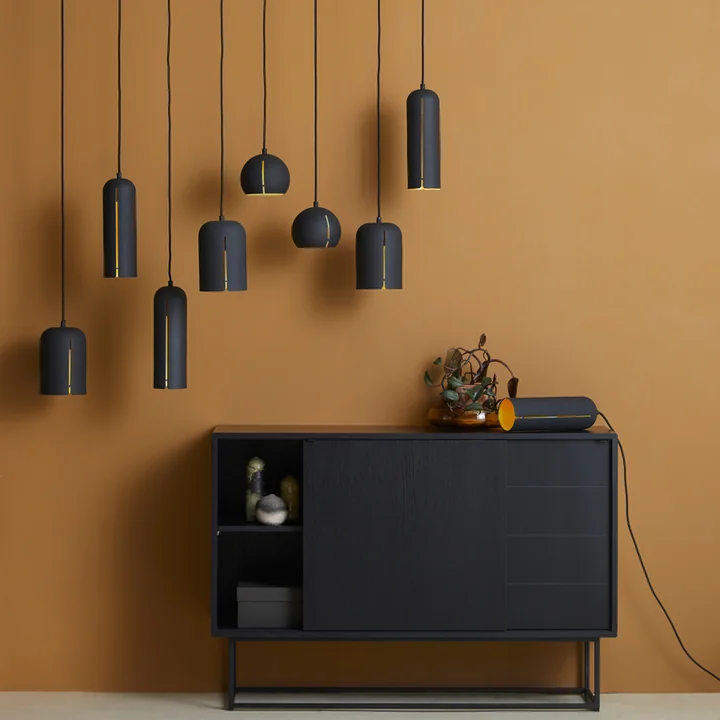 Woud - Virka Sideboard high, Eiche schwarz / geseift