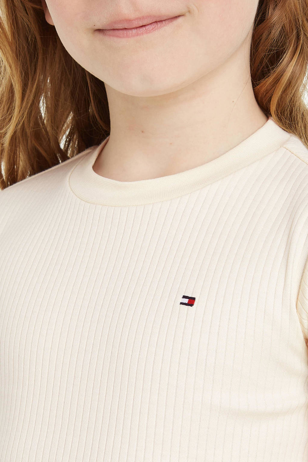 Tommy Hilfiger ribgebreid T-shirt met logo ecru