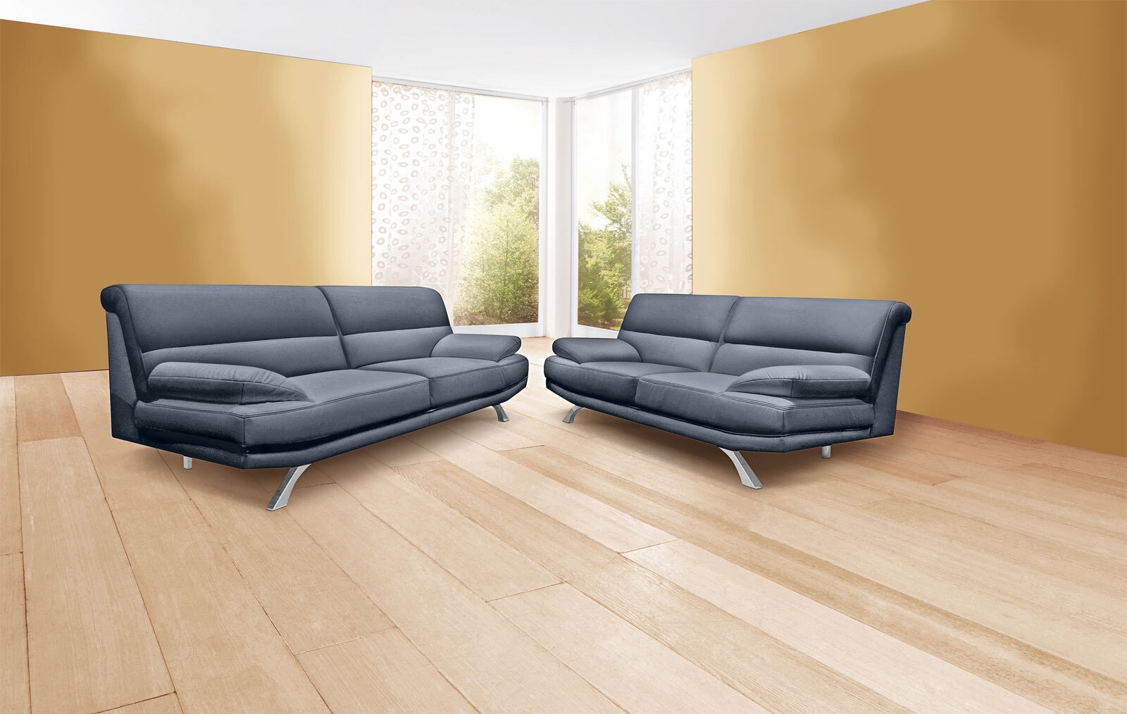 3-Sitzer Bruno Lederlook Anthrazit ca. 230 x 83 x 94 cm