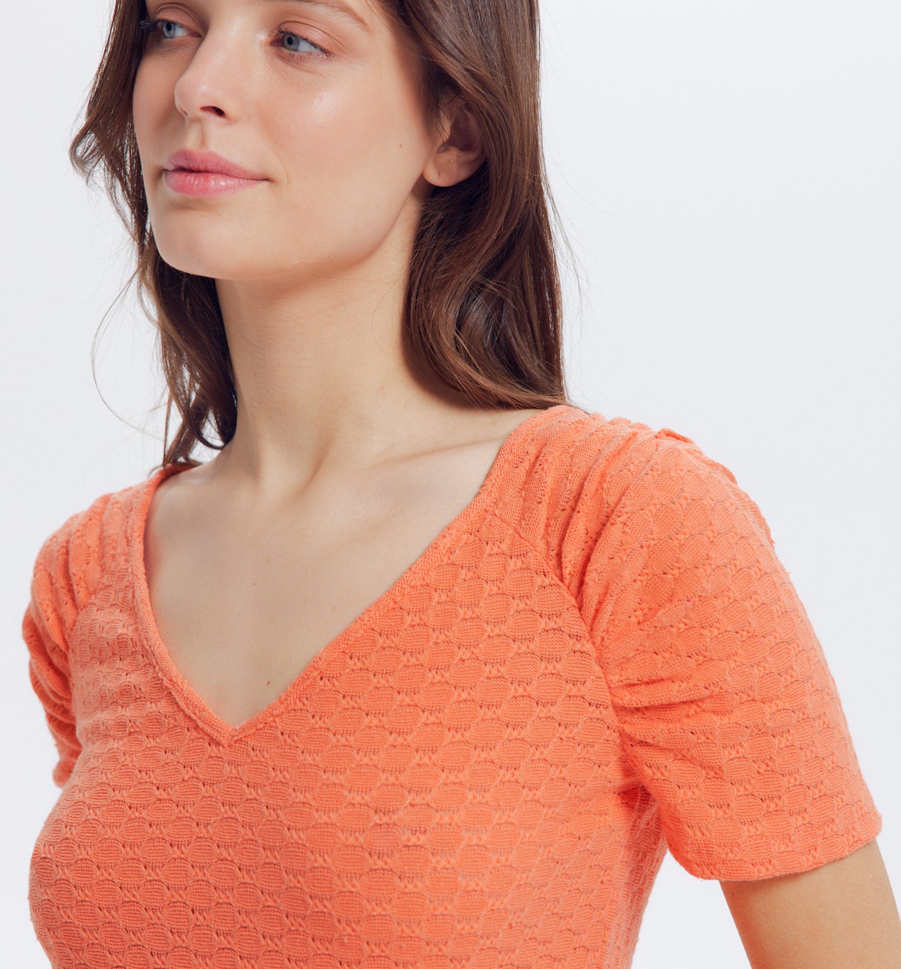 Top en maille ajourée Femme - Pêche