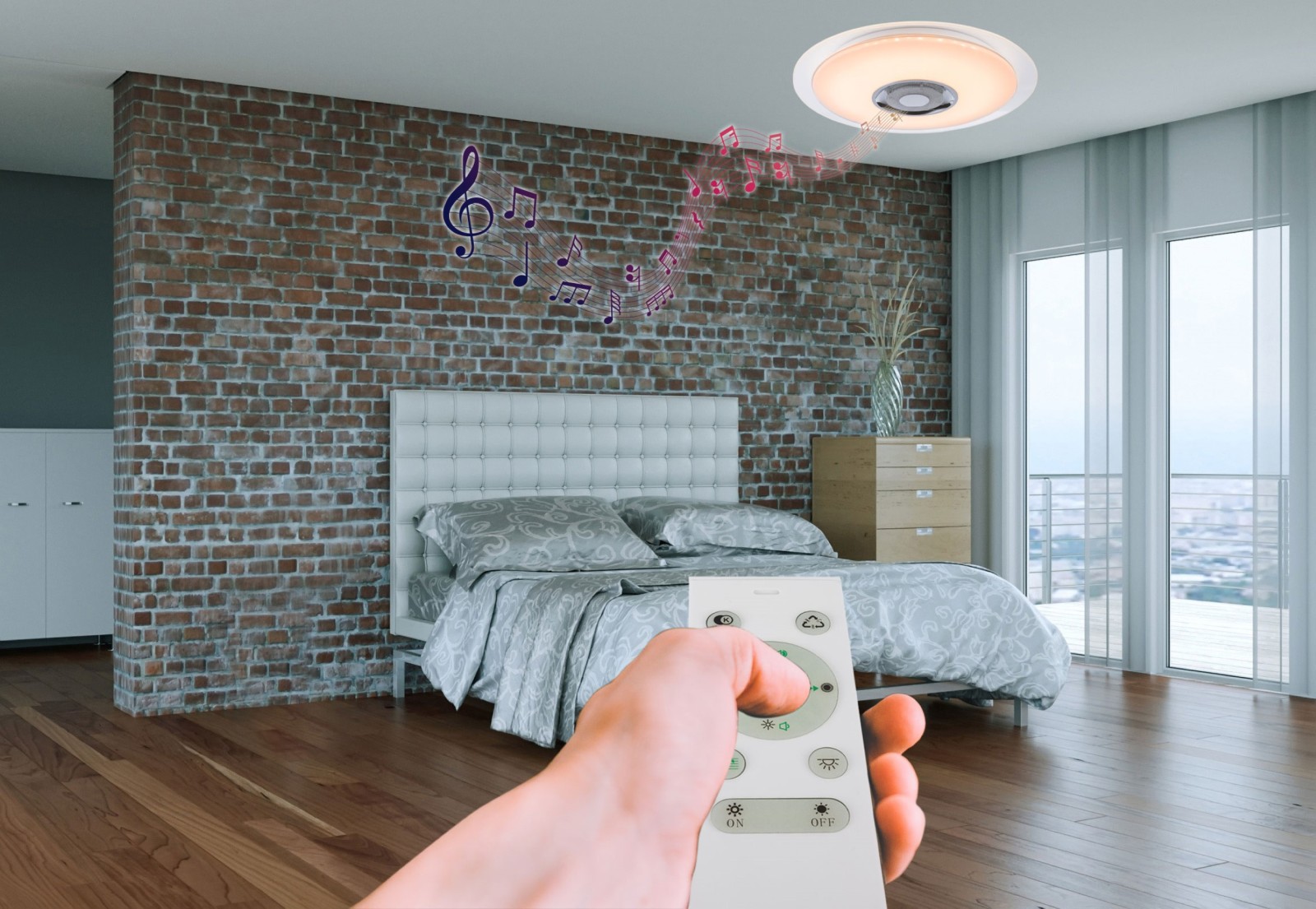 LED-Deckenlampe - weiß-Chrom - Memory - Nachtlicht