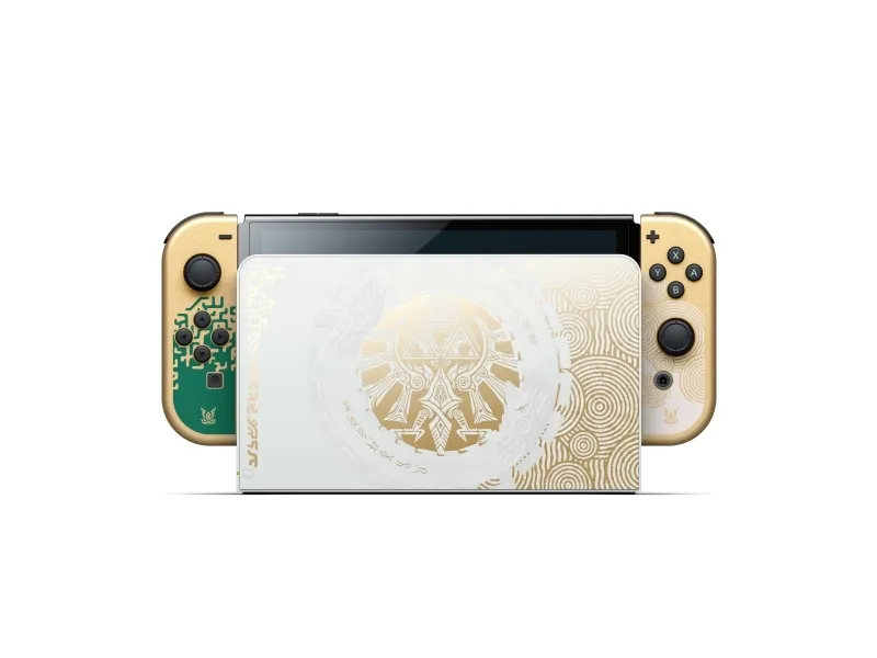 Nintendo | Switch OLED - The Legend of Zelda: Tears of the Kingdom Edition - Spilkonsol - Full HD - 64GB - Sort/Hvid| Inkl. 2 x Joy-Con (Guld/Grøn)
