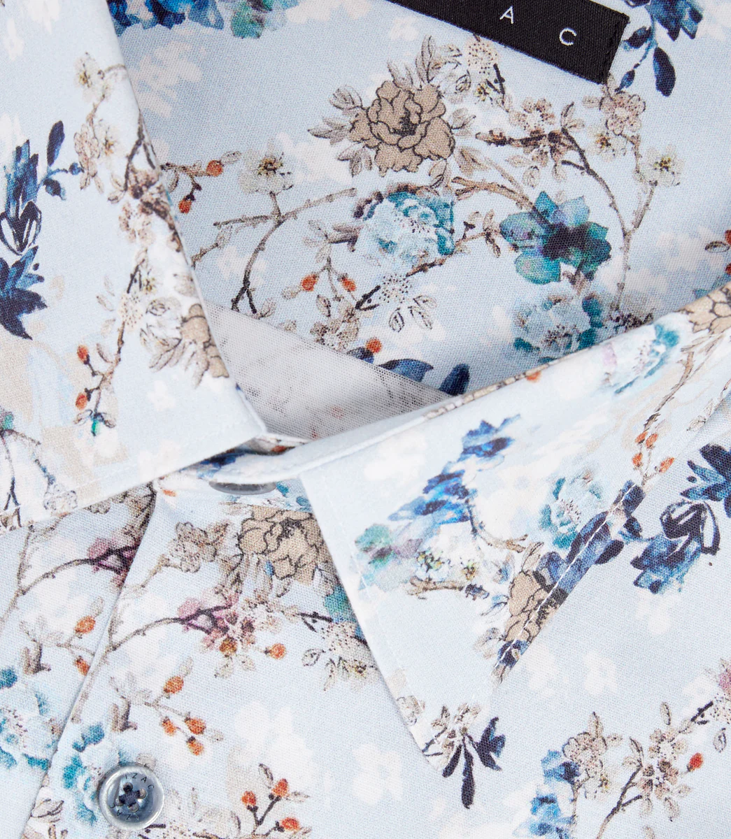Chemise à imprimé floral bleu ciel 