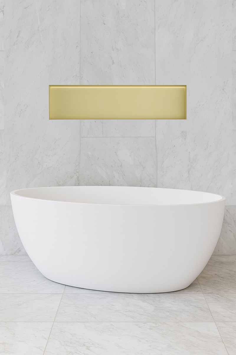 Hotbath &More frameless inbouwnis met verlichting 30x120x10cm geborsteld messing PVD