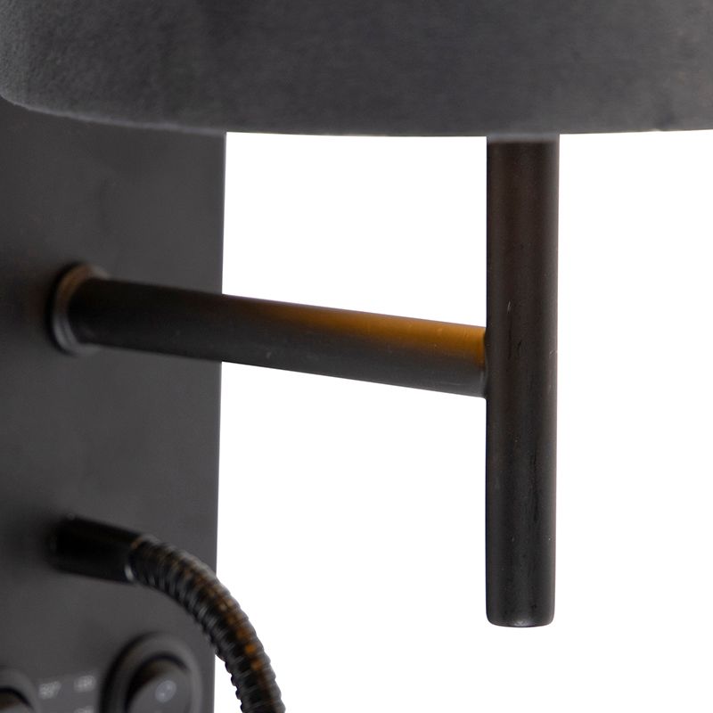 Art Deco wandlamp zwart met velours donkergrijze kap - Stacca