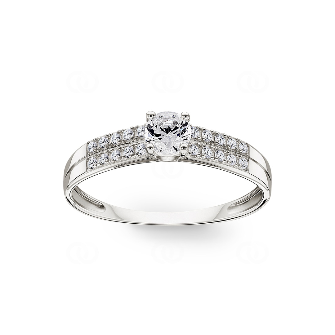 Damenring 750/18 K Weissgold mit Zirkonia Solitär und Seitensteine