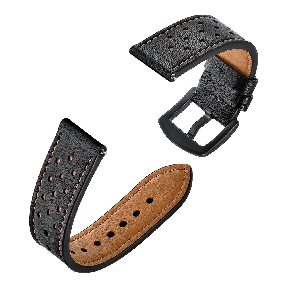 Echtleder Uhrenarmband Perforiert mit Dornschliesse (22mm) - Schwarz / Braun