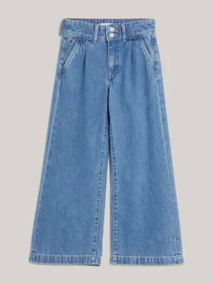 Calça jeans plissada de perna larga