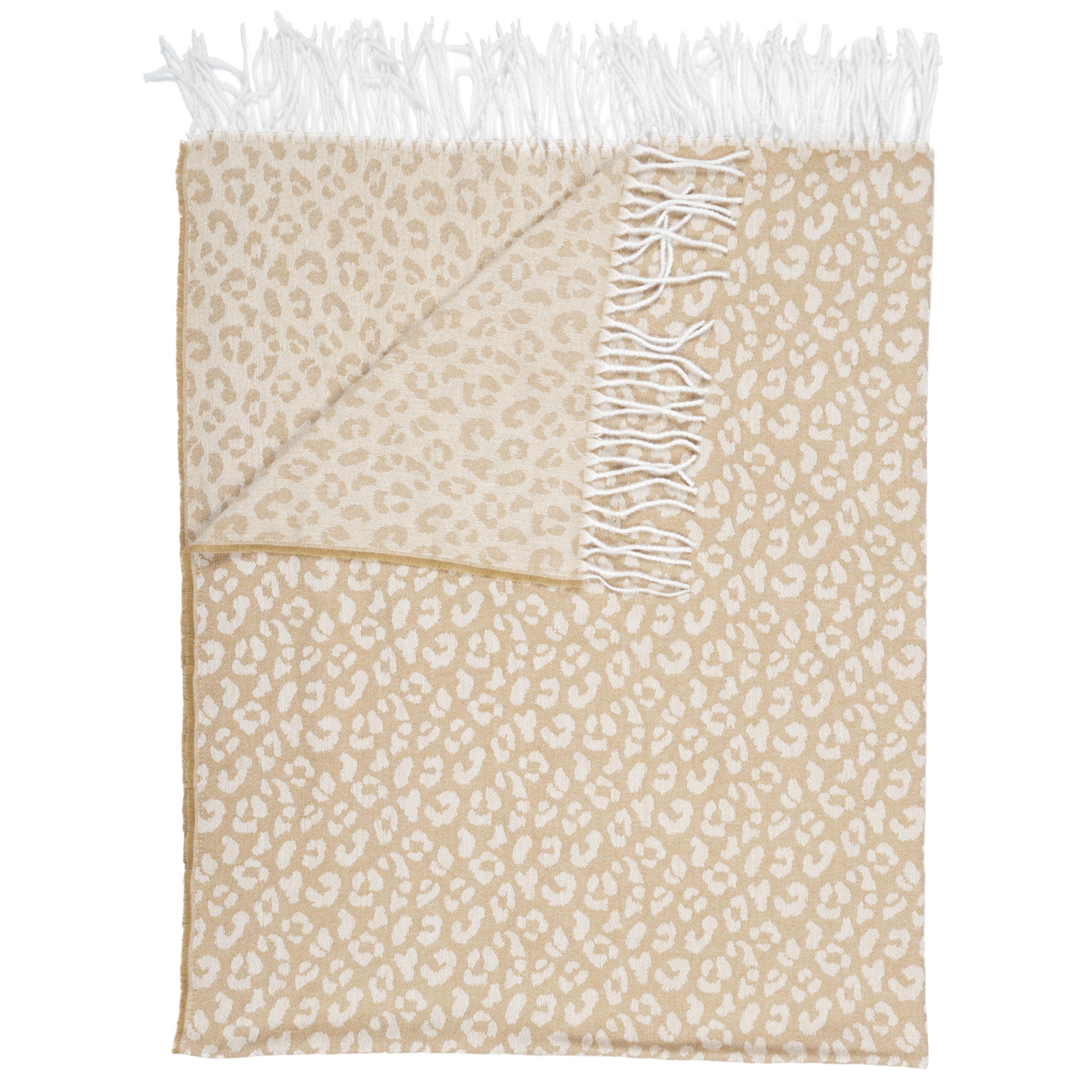 PLAIDS FRANGES EFFET LAINE TACHETE BEIGE ET CREME