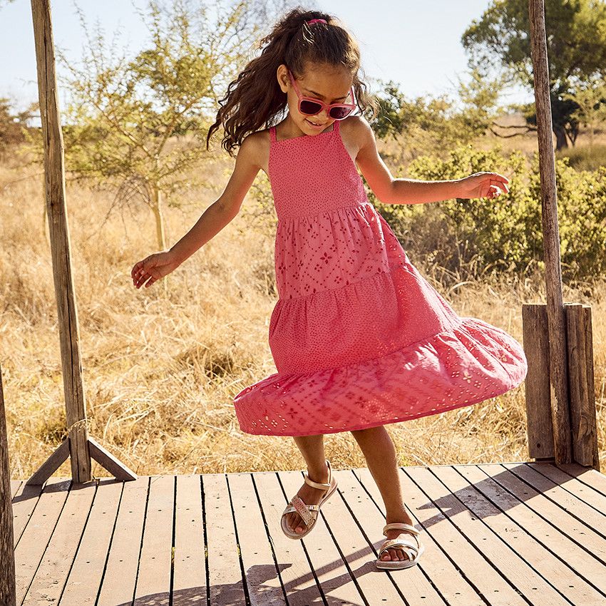 Robe sans manches à broderie anglaise pour fille - Multicolore