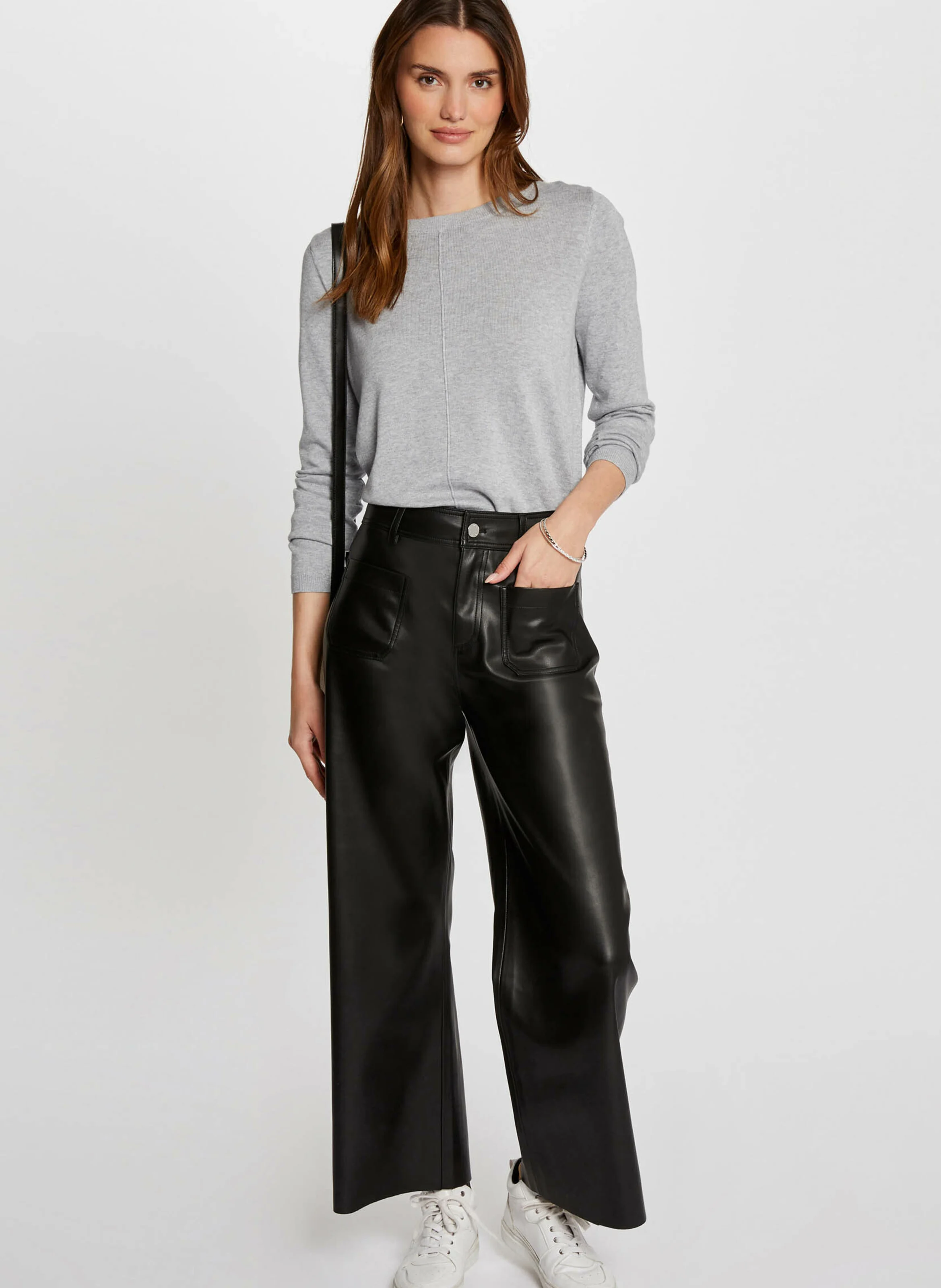 PCHOU - Pantalon large effet cuir | Noir
