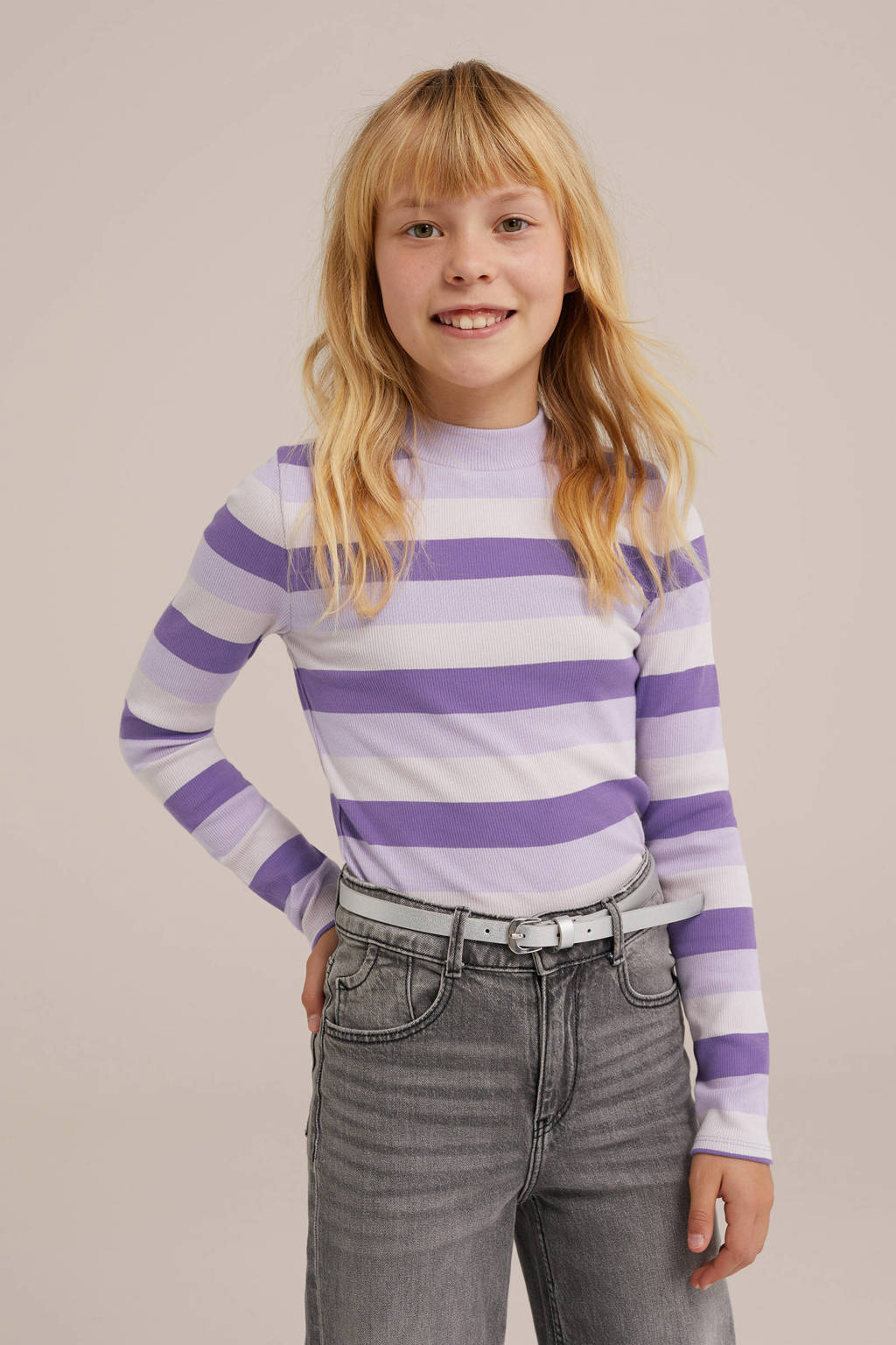 WE Fashion gestreepte longsleeve groen