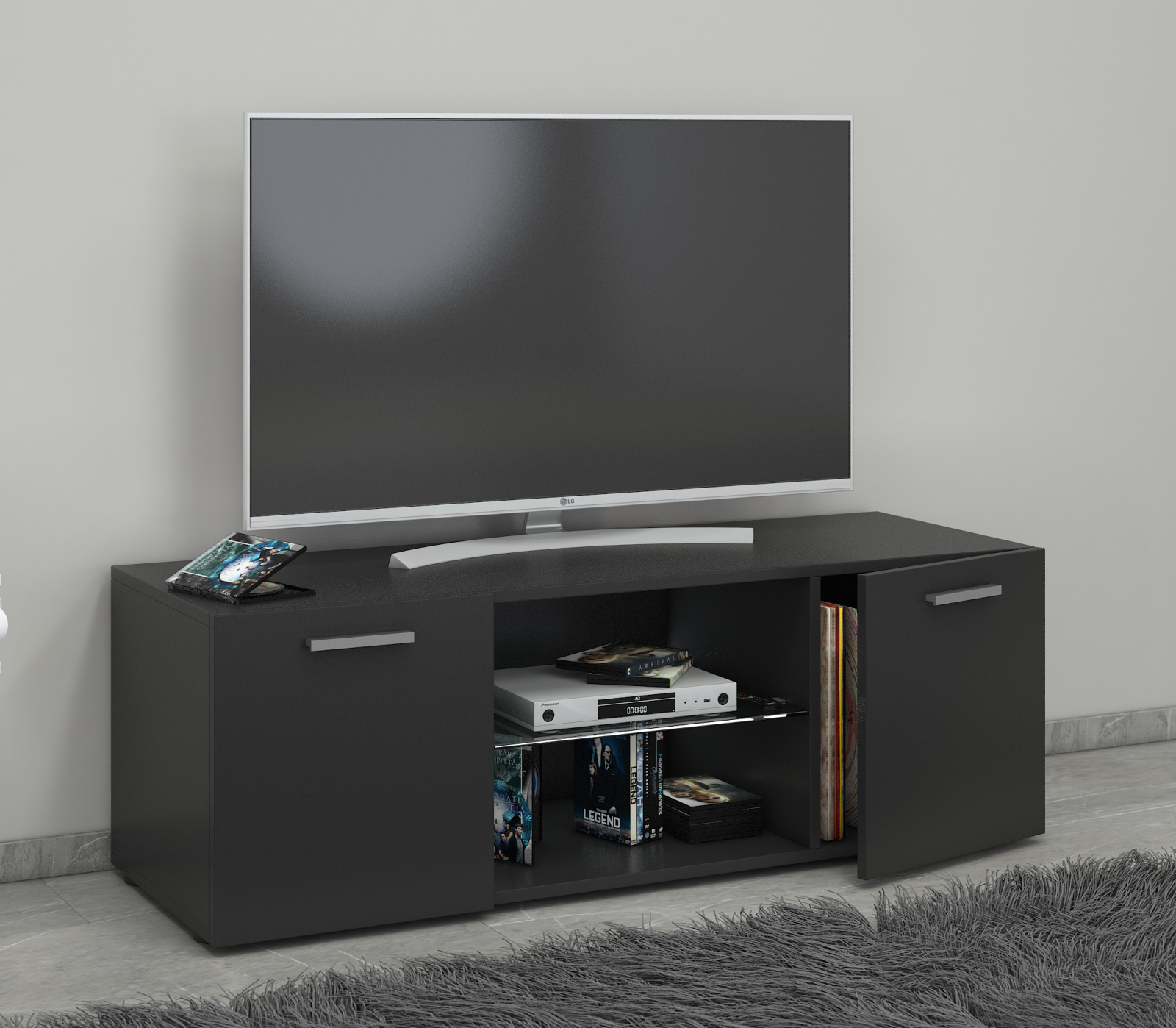 TV-Lowboard LOWINA - schwarz matt - 115 cm breit