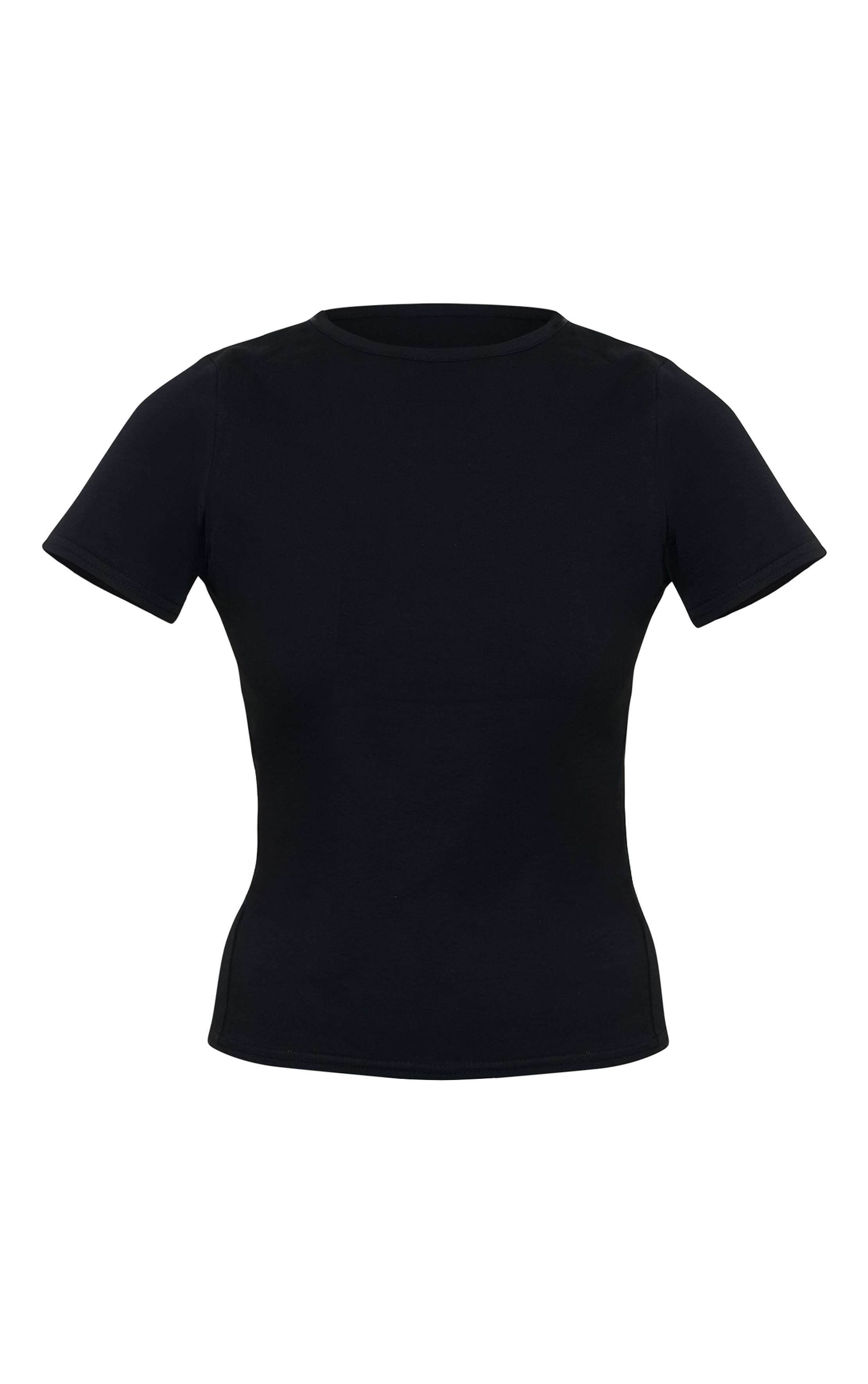 Noir T-shirt En Coton À Col Rond Coupe Longue Et Manches Courtes