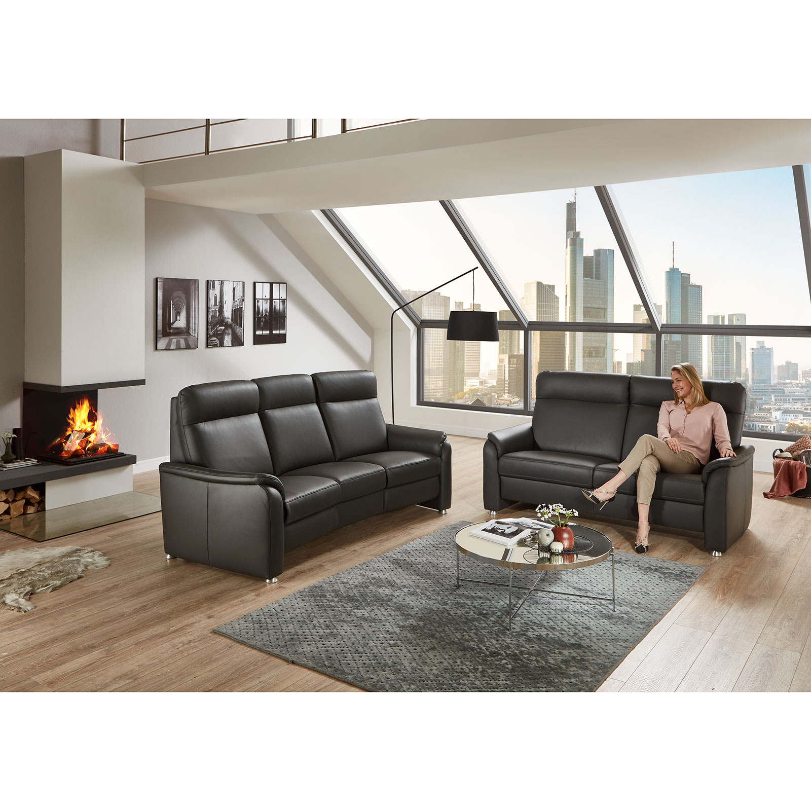 polsterpower 2-Sitzer Ledersofa - anthrazit - Basismodell
