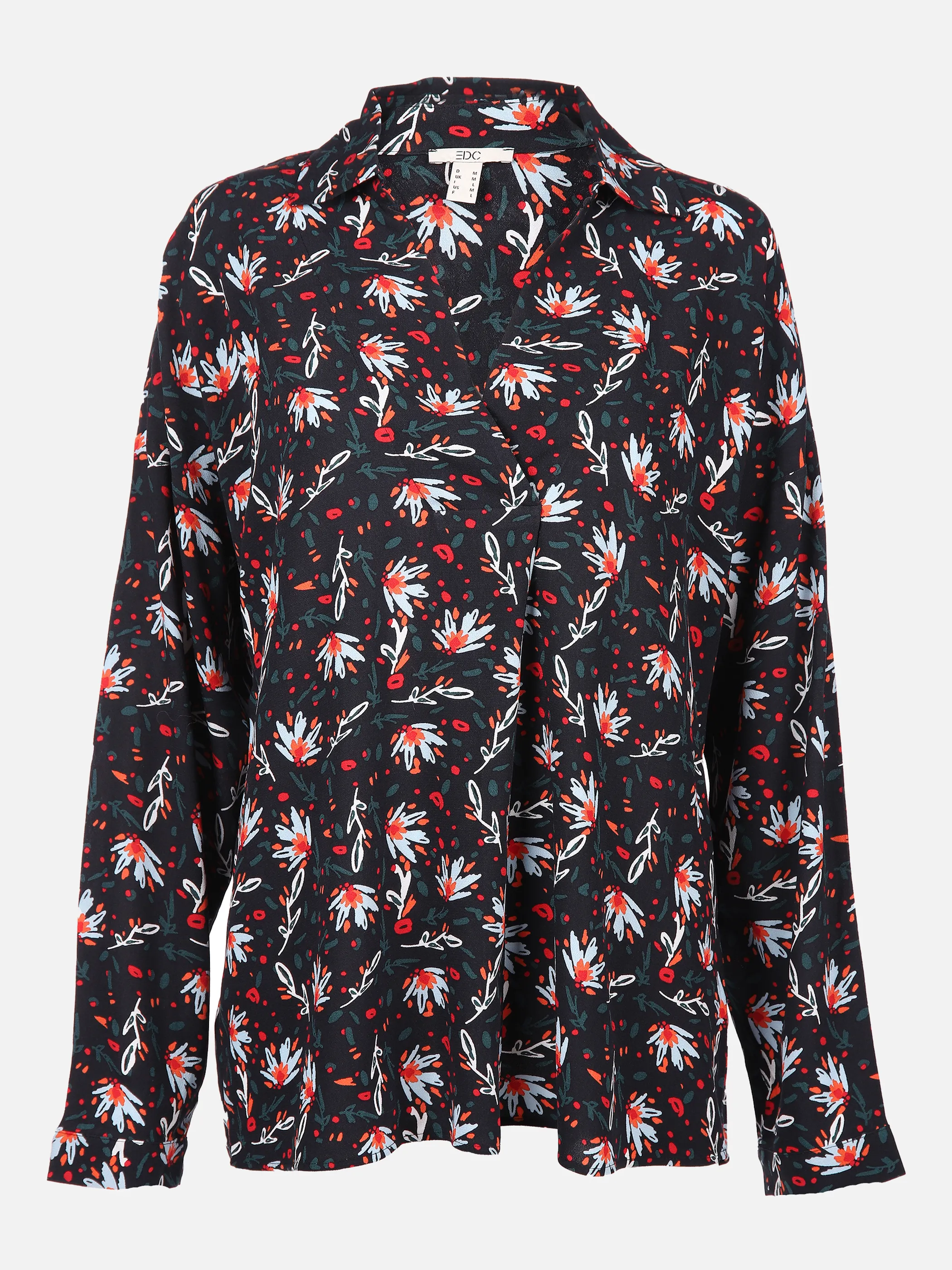 Damen Bluse mit weitem V-Ausschnitt im Blumenprint