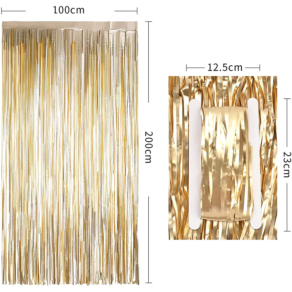 (2x1m) Party Deko Matter Lametta Vorhang Glänzender Fransen Vorhang Foto Hintergrund - Gold