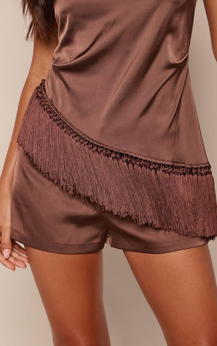 Marron Ensemble Haut À Détail Franges En Satin