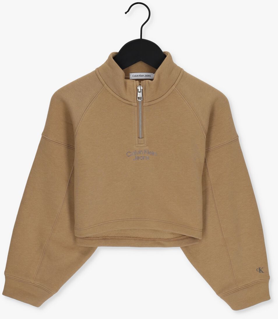 CALVIN KLEIN camel calvin klein trui cut seams stack logo zip up hwk