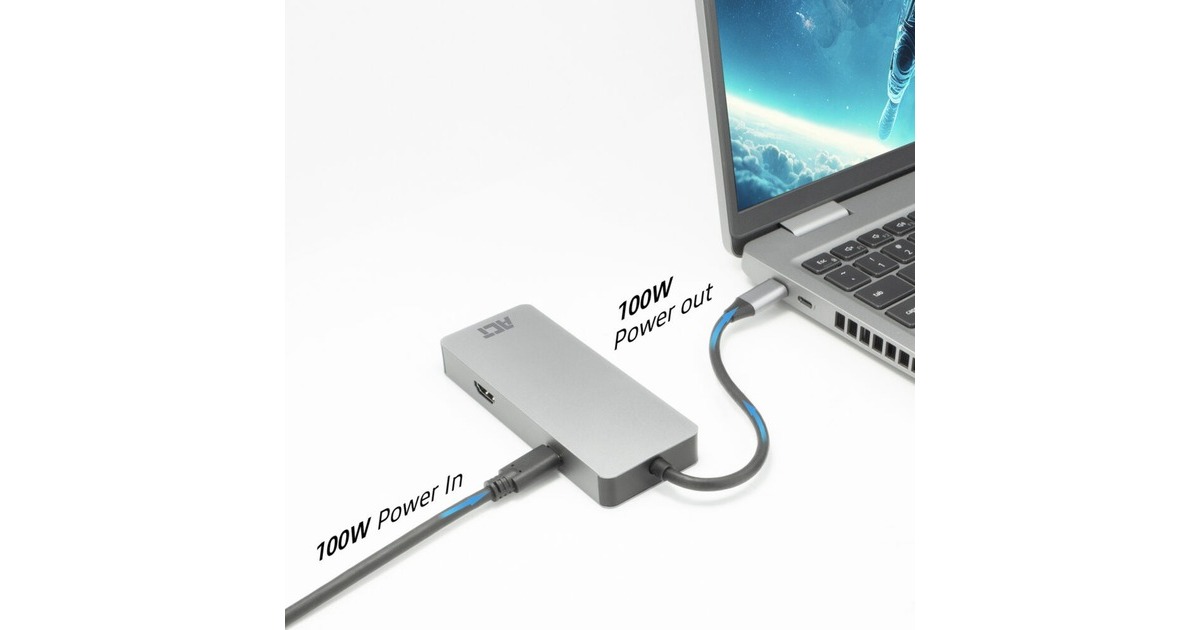 ACT ConnectivityUSB-C 4K docking station voor 1 HDMI monitor, ethernet, USB-C, USB-A, cardreader en PD pass-through  (Aluminium)
