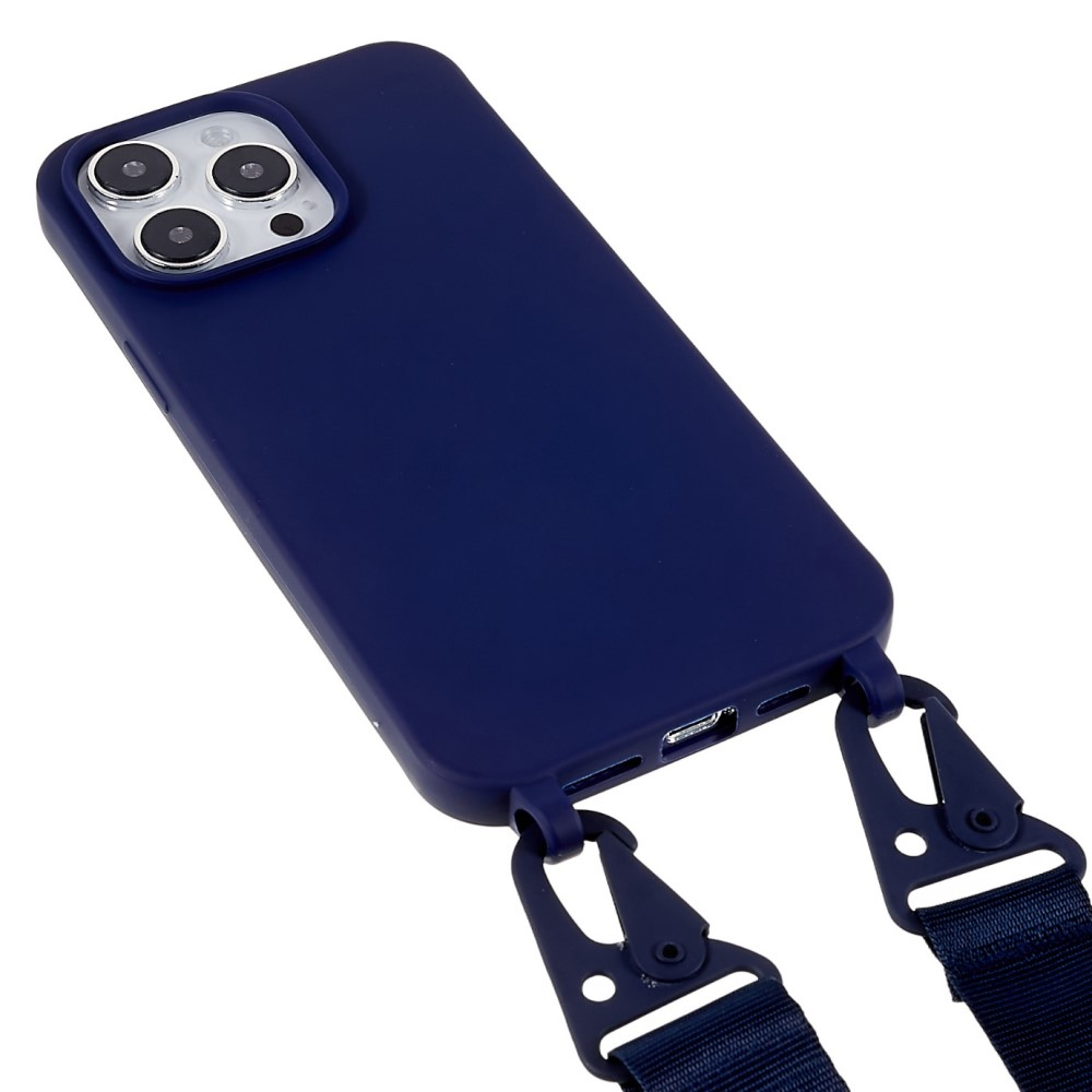 iPhone 14 Pro Necklace Gummi Case Hülle   Handykette Nylon Strap (160cm) - Dunkelblau
