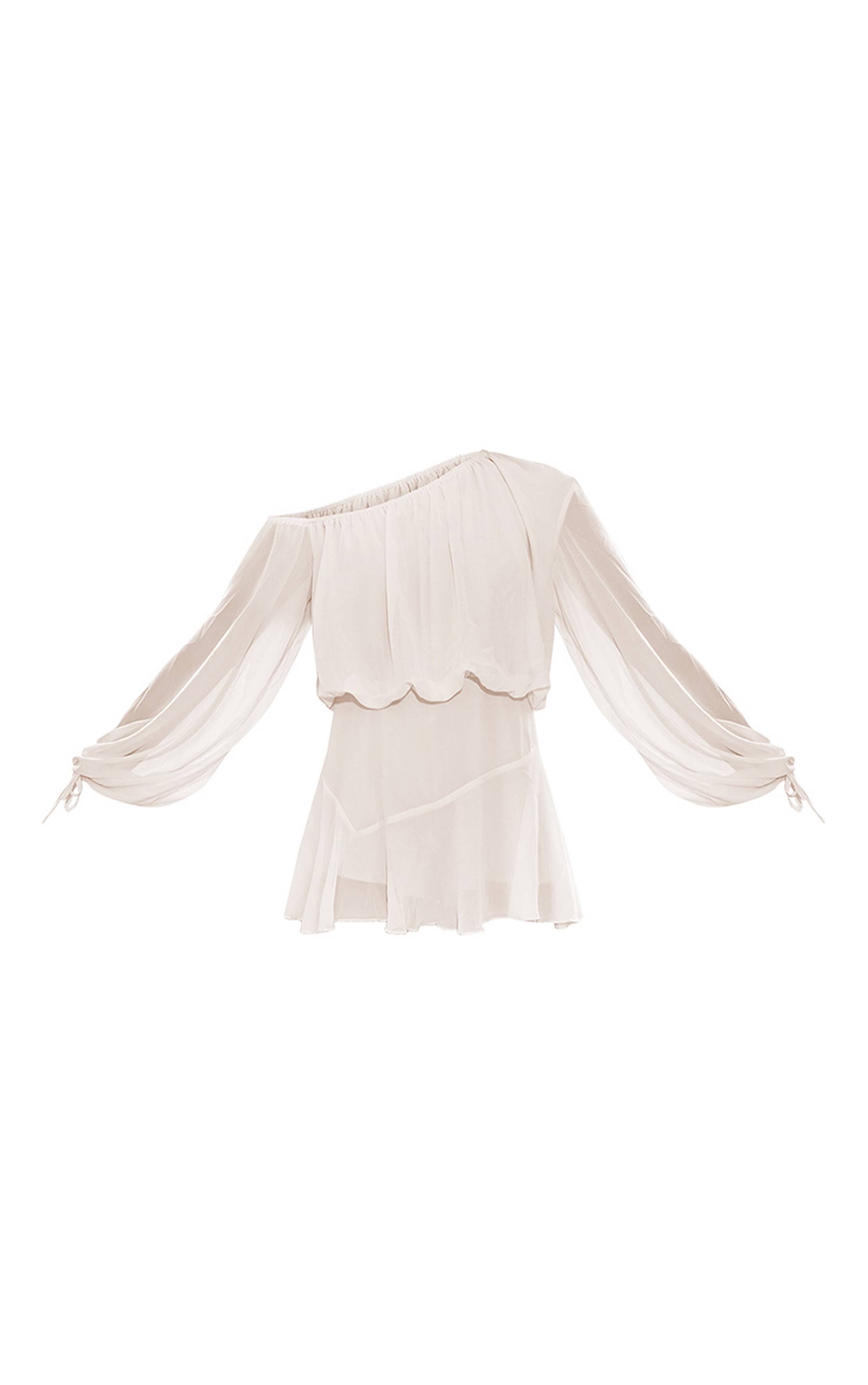 Crème Combinaison-short En Mousseline À Une Épaule Et Jupe-culotte Vaporeuse