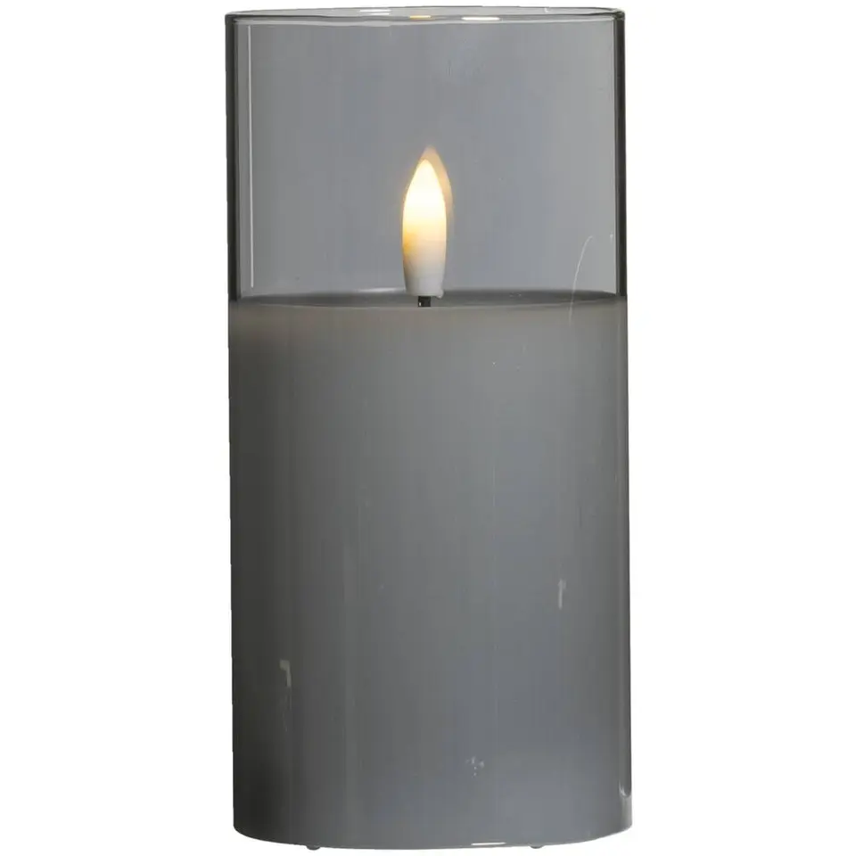 Led kaars in glas - grijs - 15xØ7,5 cm