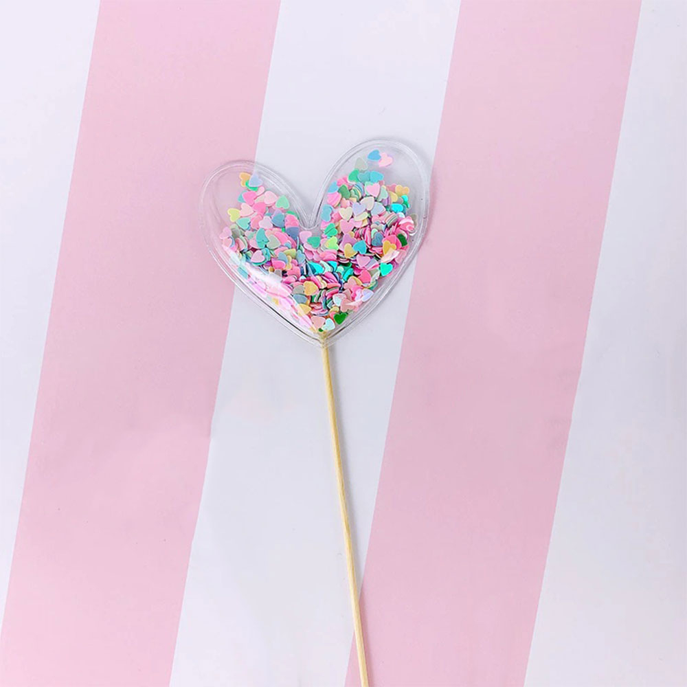 (13cm) Mini Kuchenstecker Konfetti Herz Tortenstecker Topper Dekoration für Torten / Kuchen - Rosa
