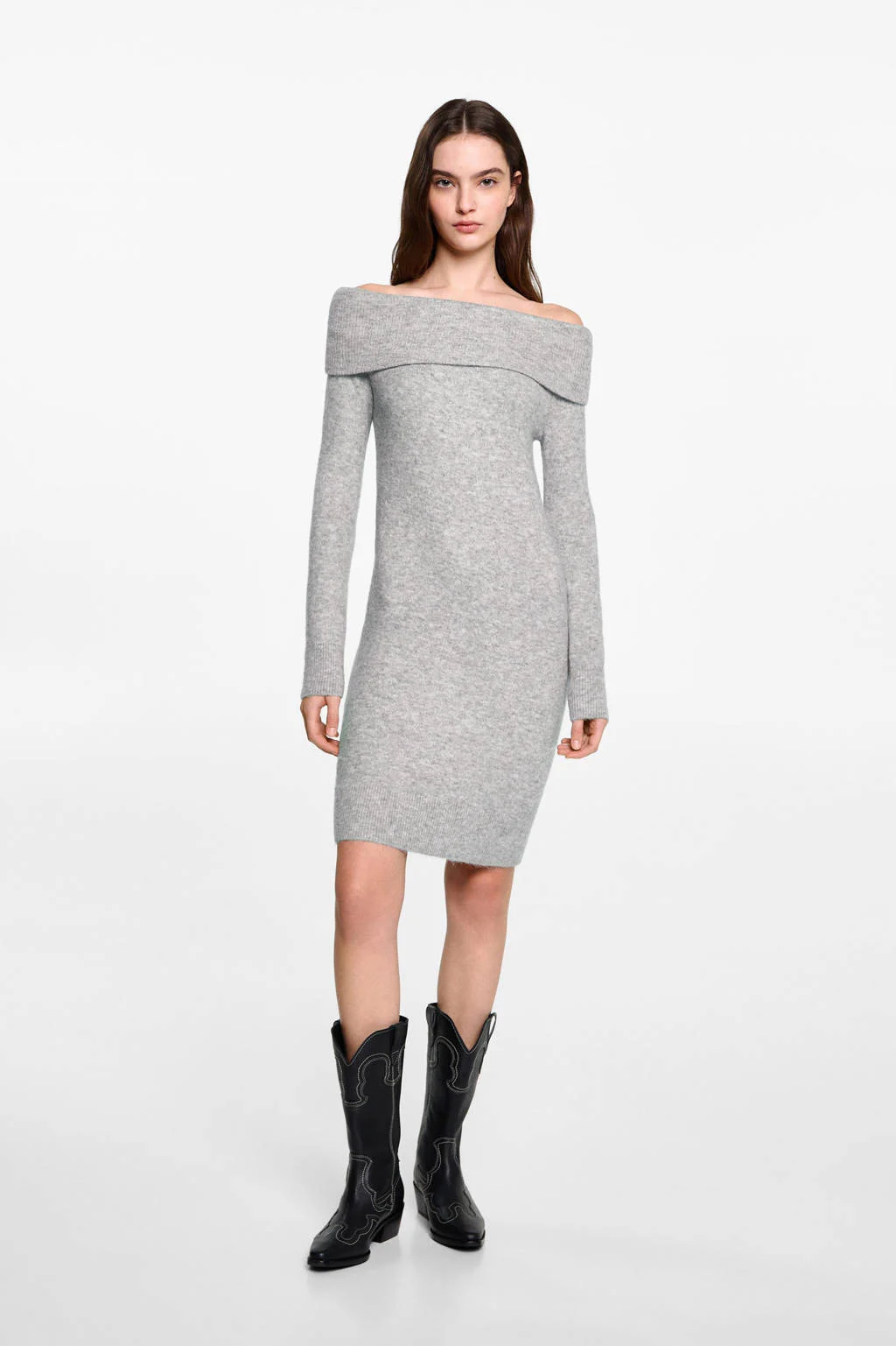 MANGO TEEN midi jurk gebreid grijs