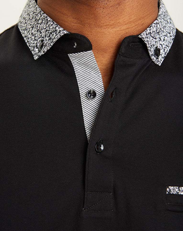 POLO NOIR COL IMPRIMÉ