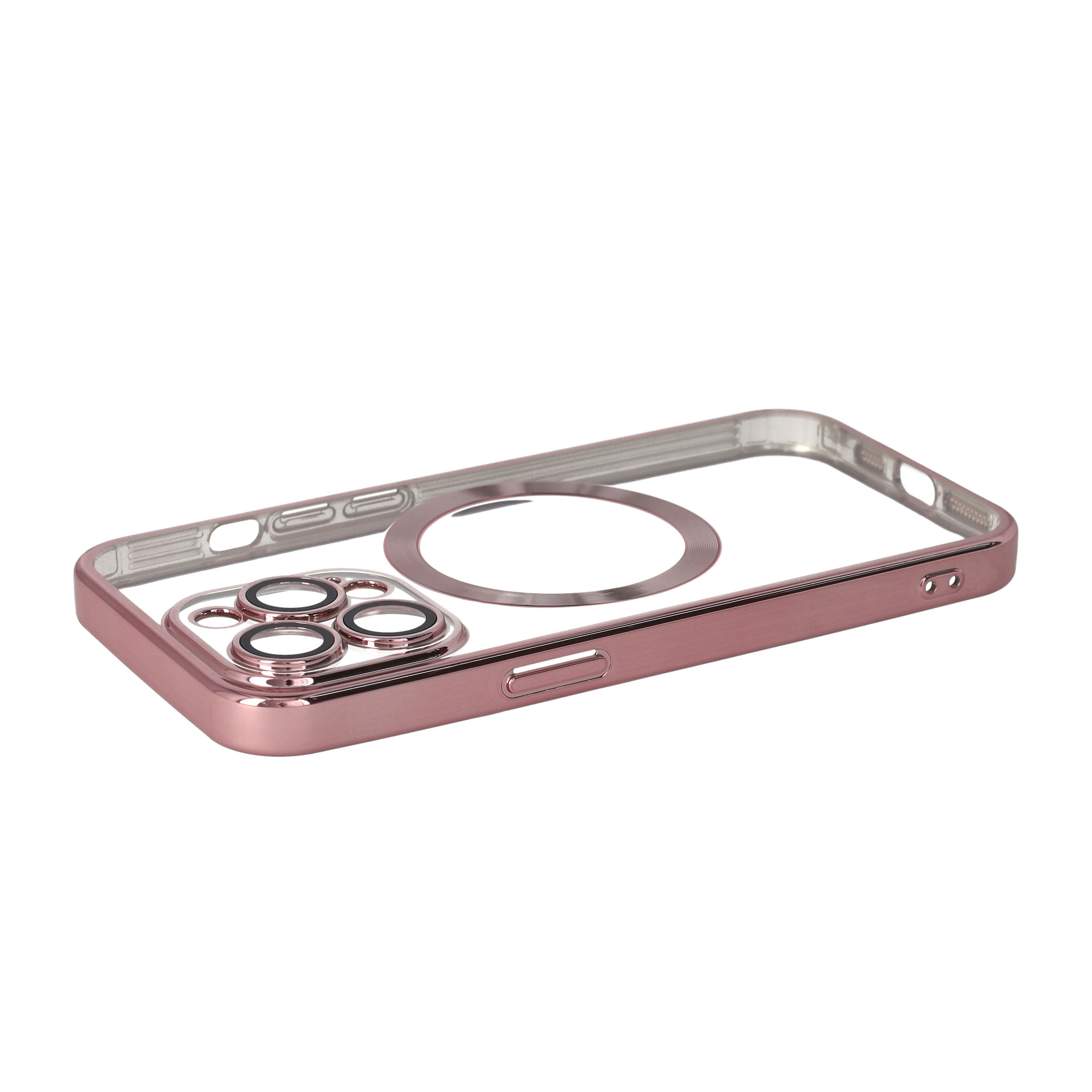 iPhone 13 Pro MagSafe Gummi Case Hülle mit Acryl Kameraglasschutz - Roségold / Transparent