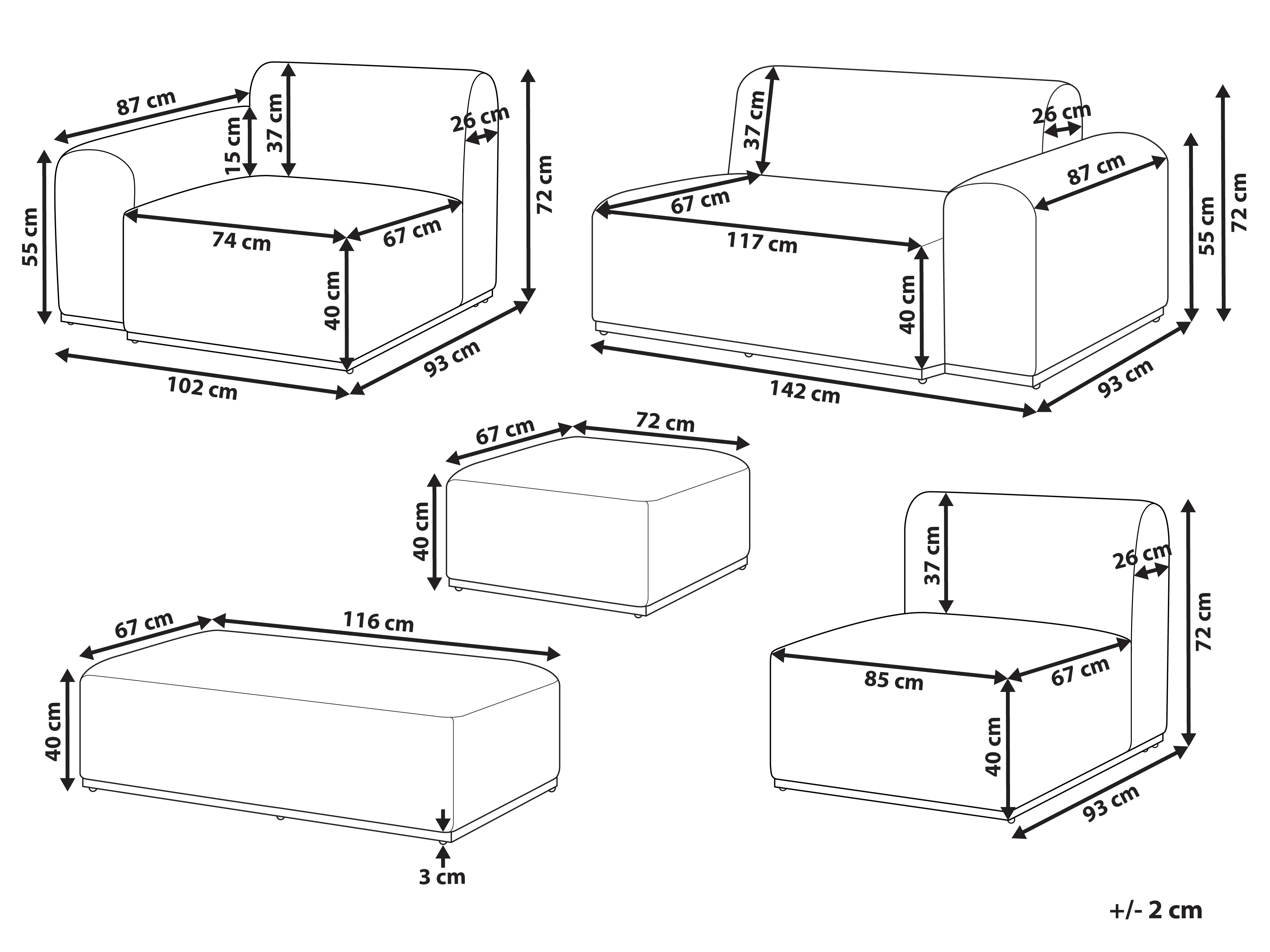 Tuin loungebank met ottomaan 7-zits BATTIFOLLO modulair Beige