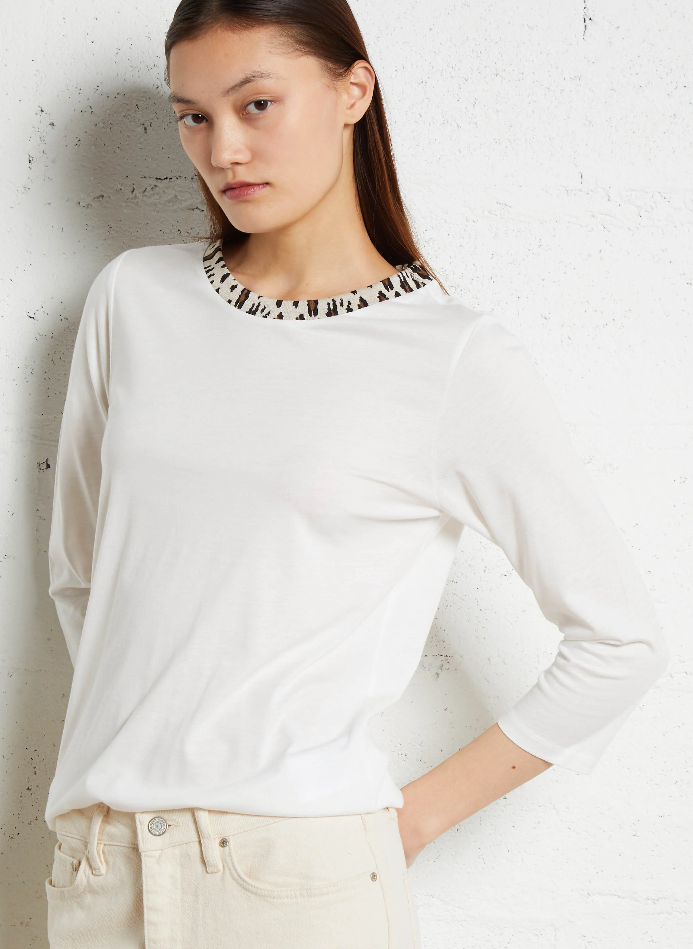 THILDA - Tee-shirt col rond en coton mélangé | Blanc