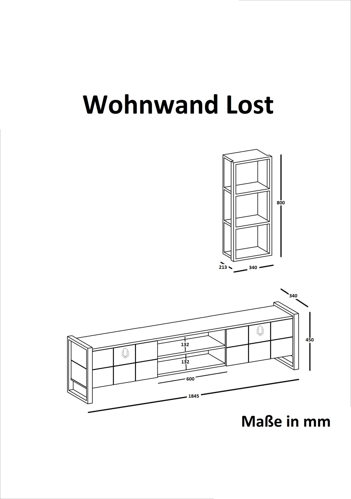 Wohnwand - Walnuss - mit Hängeregal- 184,5 cm breit