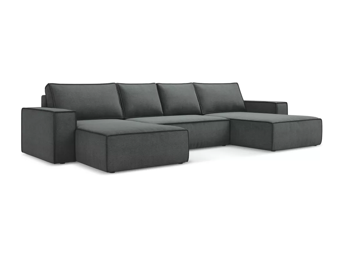 Canapé d'angle panoramique convertible en tissu texturé - gris - KIMO