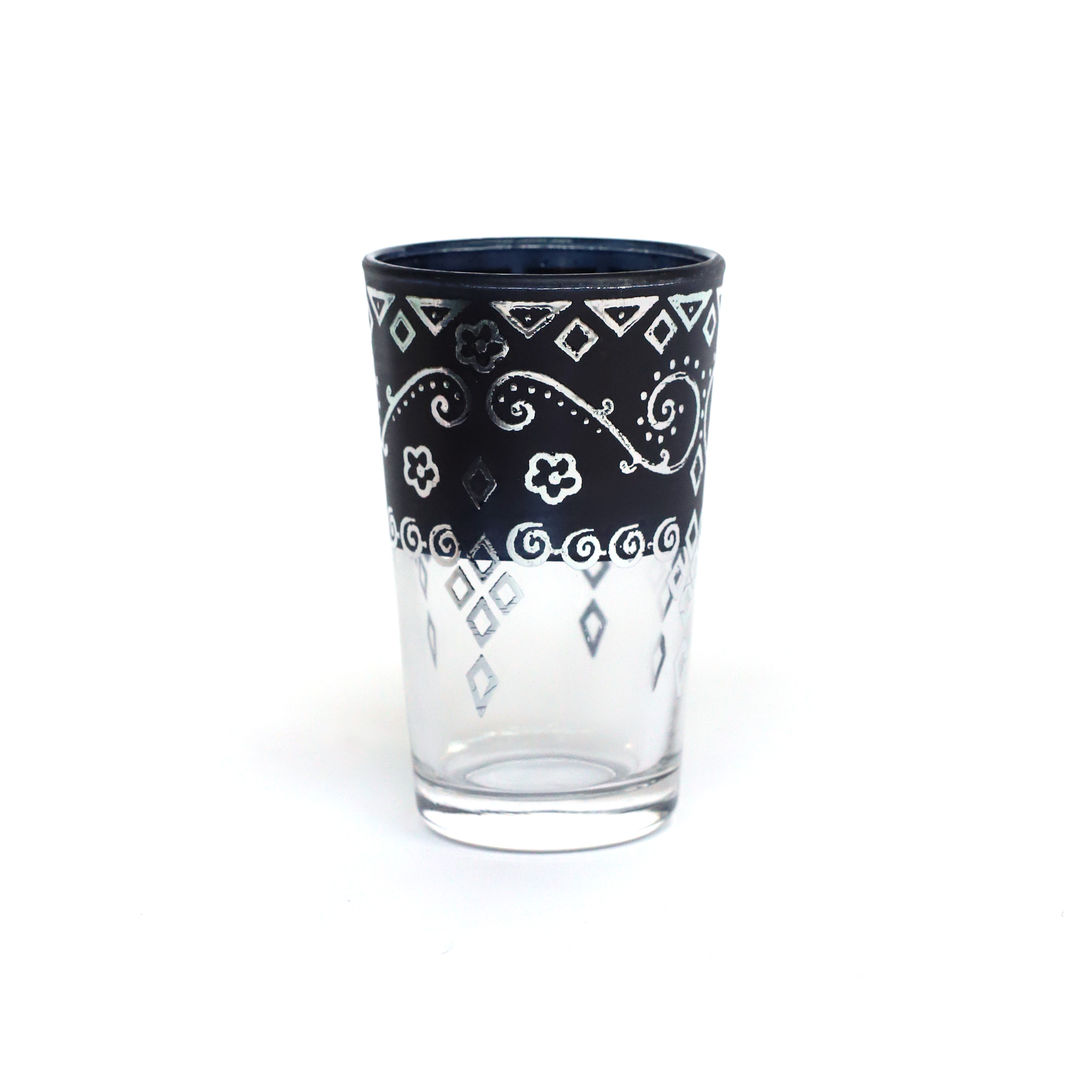 Teeglas, silber, schwarz, Ø 5,5 cm, H 9 cm zu 4,80