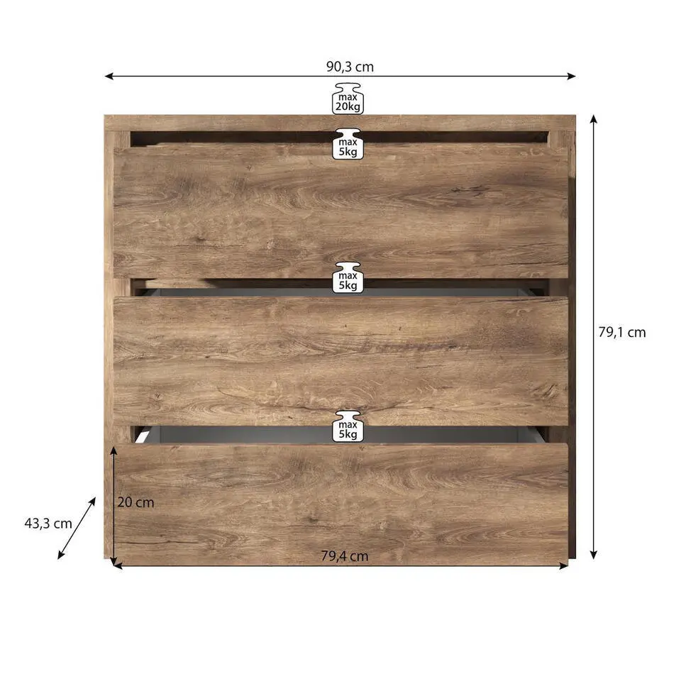 Meubella - Ladekast Monaco - Eiken - 90 cm