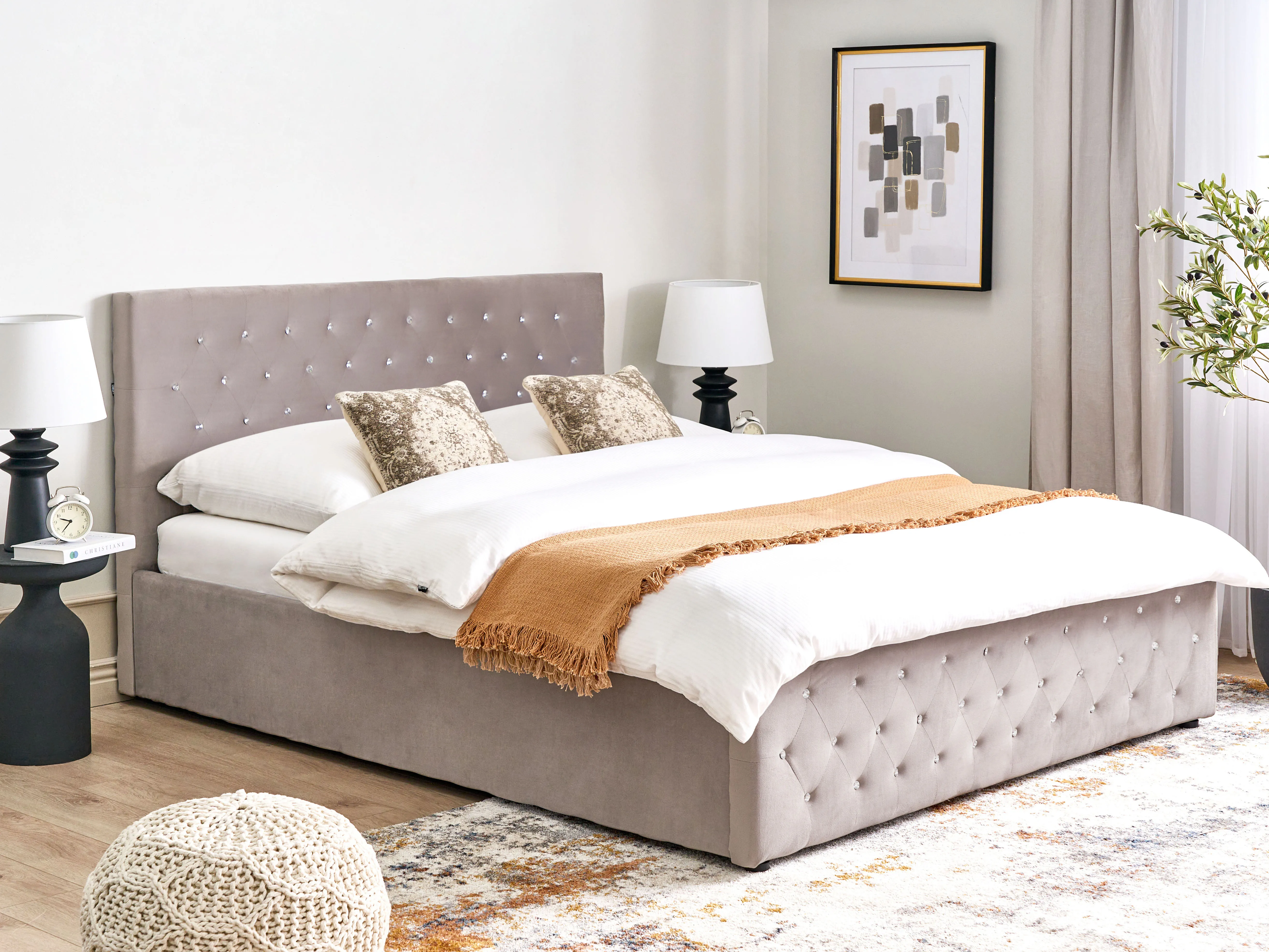 Bed met opbergruimte Fluweel AMIENS 180 x 200 cm Taupe