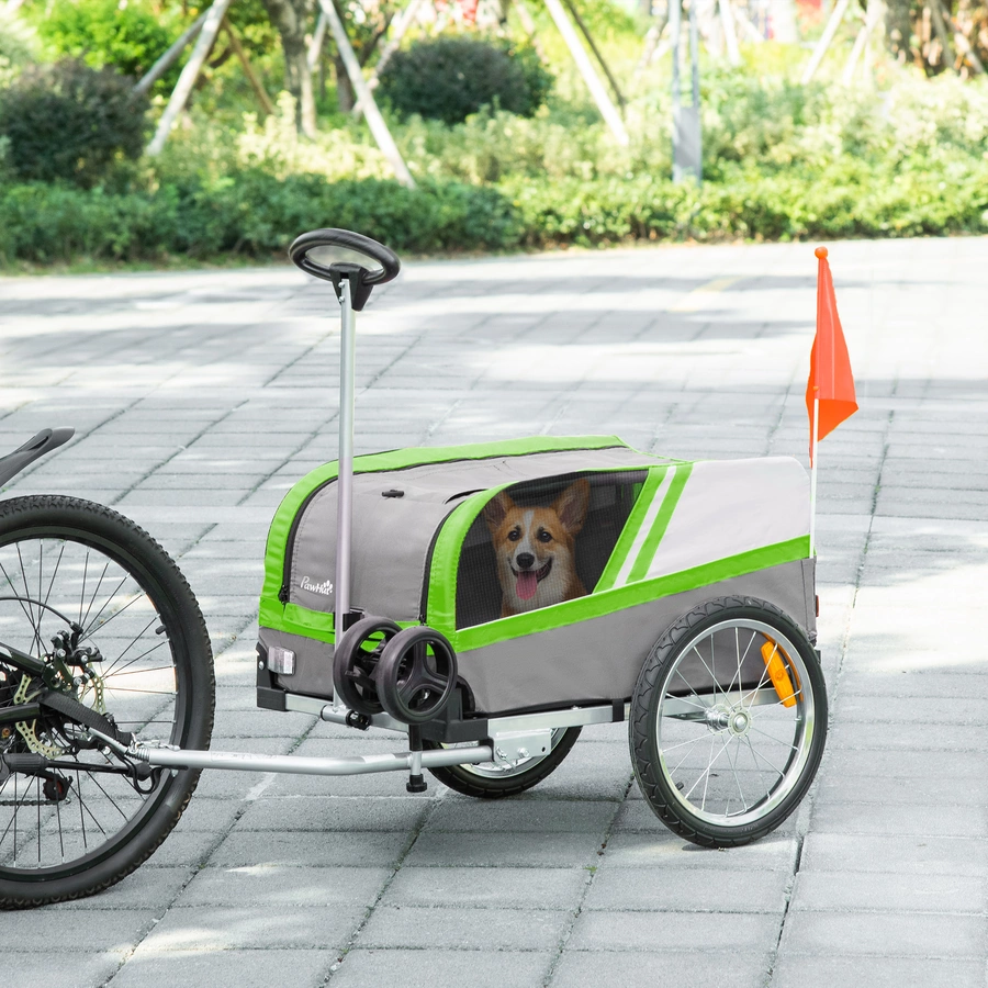 PawHut Hundeanhänger 2 in 1 Trolley grün, grau, silber