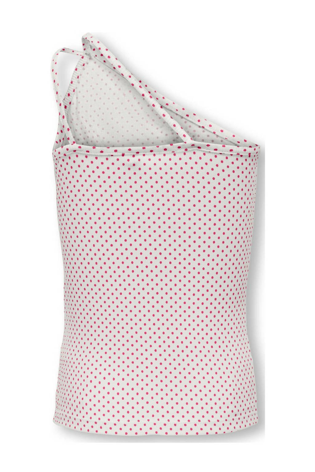 ONLY one shoulder top KOGVIOLA met stippen wit/fuchsia