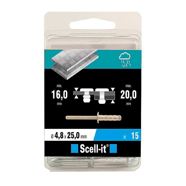 Rivet ø4.8 x 25 mm tête plate charge max 300kg, 15 pièces