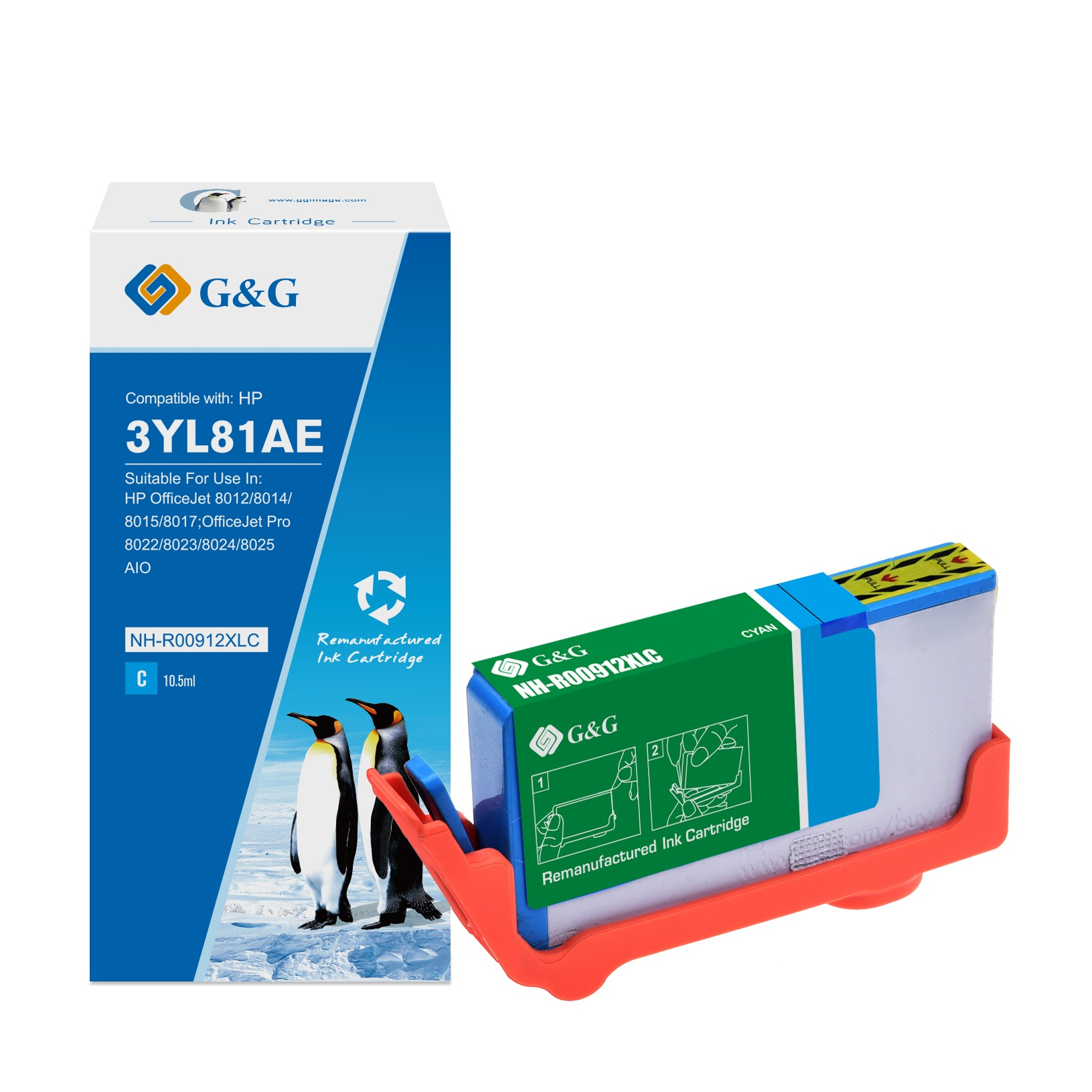 Ersetzt HP 3YL81AE / 912XL C Druckerpatrone Printer Tintenpatrone (825 Seiten / 10.5ml) - Blau