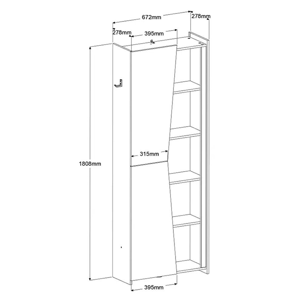 Kast Levi - zwart - 181x67x28 cm