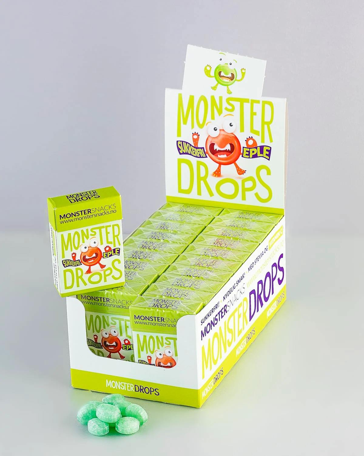 Monster Sukkerfri Drops - Eple - 20x36.5g - PAKKETILBUD!
