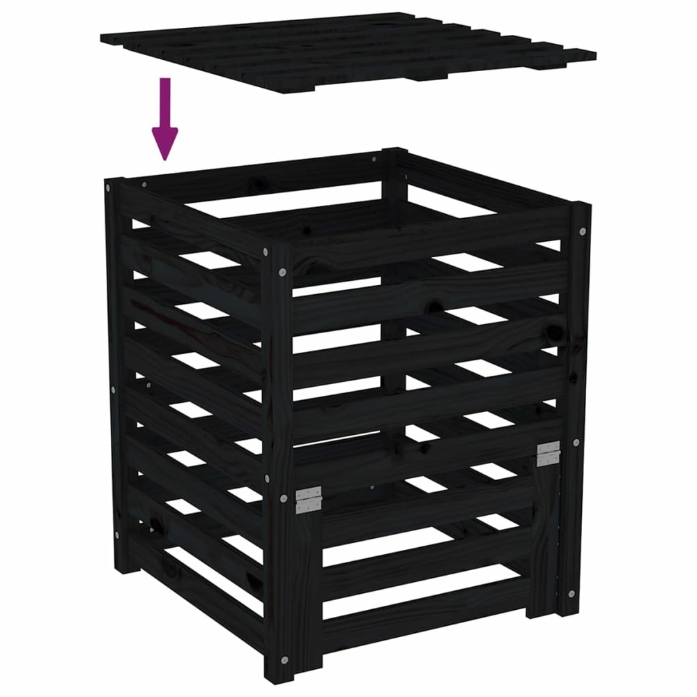 Composteur noir 63,5x63,5x77,5 cm bois massif de pin