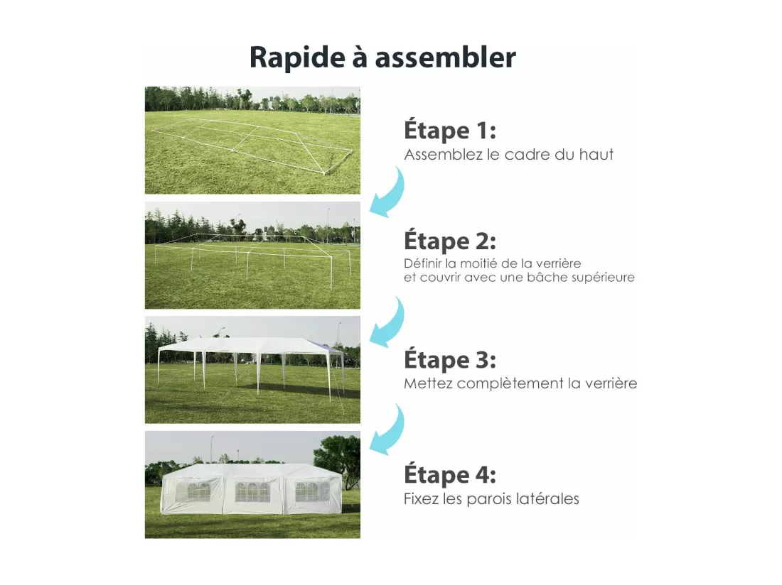 Tonnelle de Jardin Extérieur/Barnum 3x9m-27㎡ Tente de Réception Imperméable avec 8 Parois Amovibles