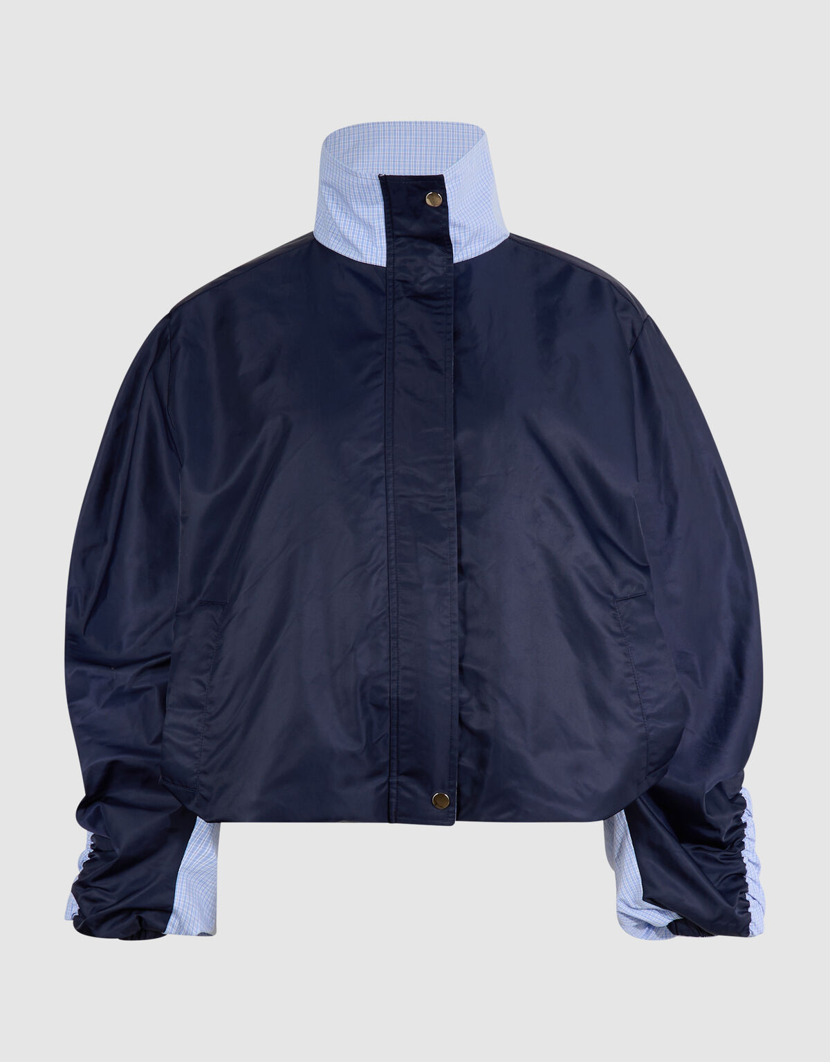 Check Satin Bomber Blauw