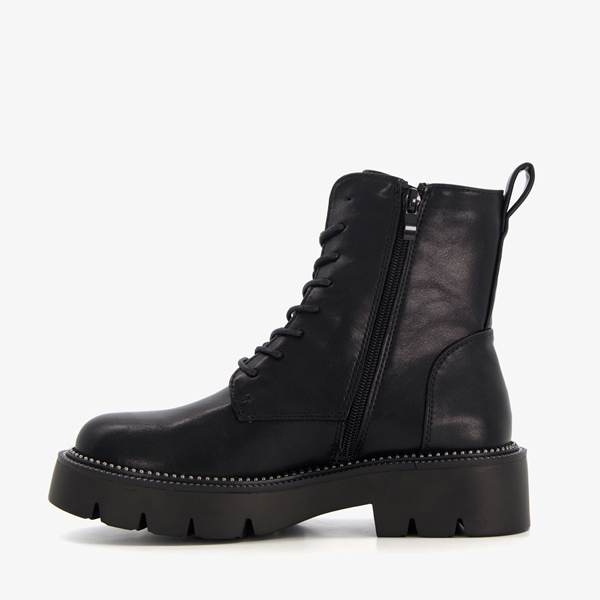 Blue Box dames veterboots met grove zool zwart