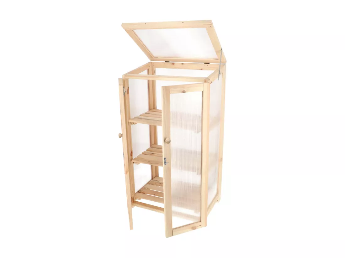 Serre en bois avec portes et toit ouvrant - Beige - L 69,4 x P 54 x H 125,2 cm