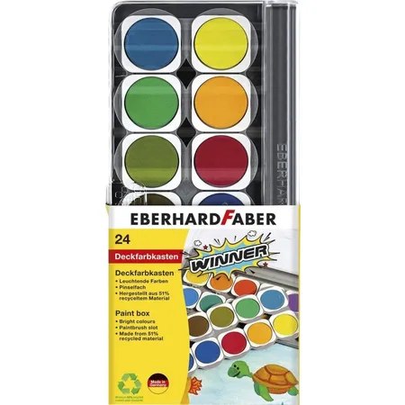 Eberhard Faber Winner Deckfarbkasten mit 24 kräftigen Farben in austauschbaren Farbnäpfen